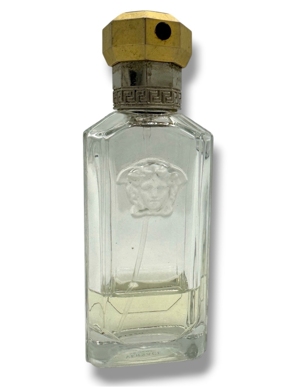 💚 Versace Clear Glass Eau de Toilette Bottle with Gold-Tone Cap The Dreamer